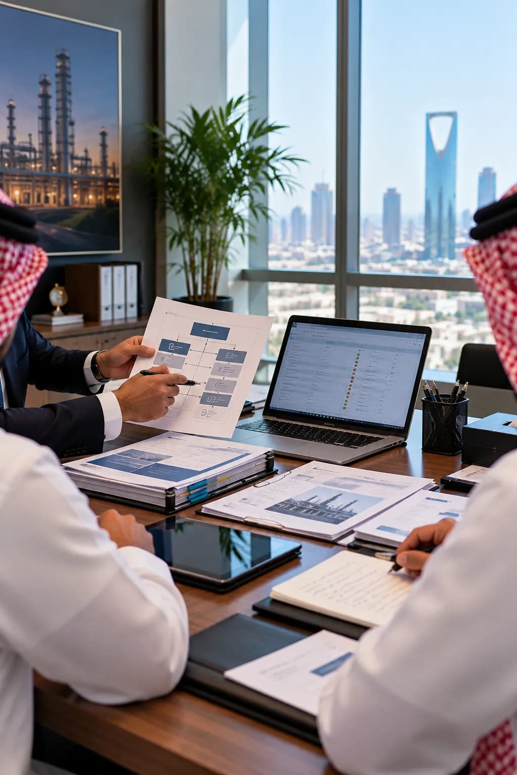 A consultant talking a control-process diagram through with a client team